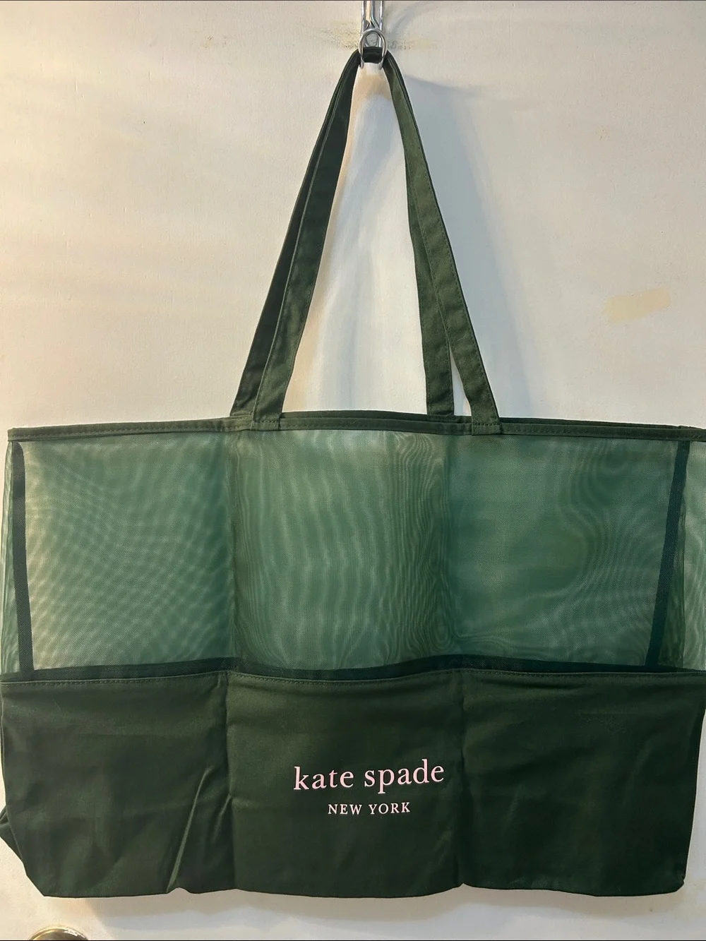 KATE SPADE Dark Green Mesh & Cotton Shopping or Beach Tote